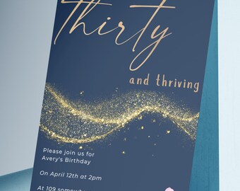 Birthday Party Thirty and Thriving Invitation, Bday Invite Printable, Editable Canva Template, Instant Download