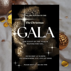 Christmas Gala Party Invitation, Holiday Sparkle Invite Printable, Editable Canva Template, Instant Download