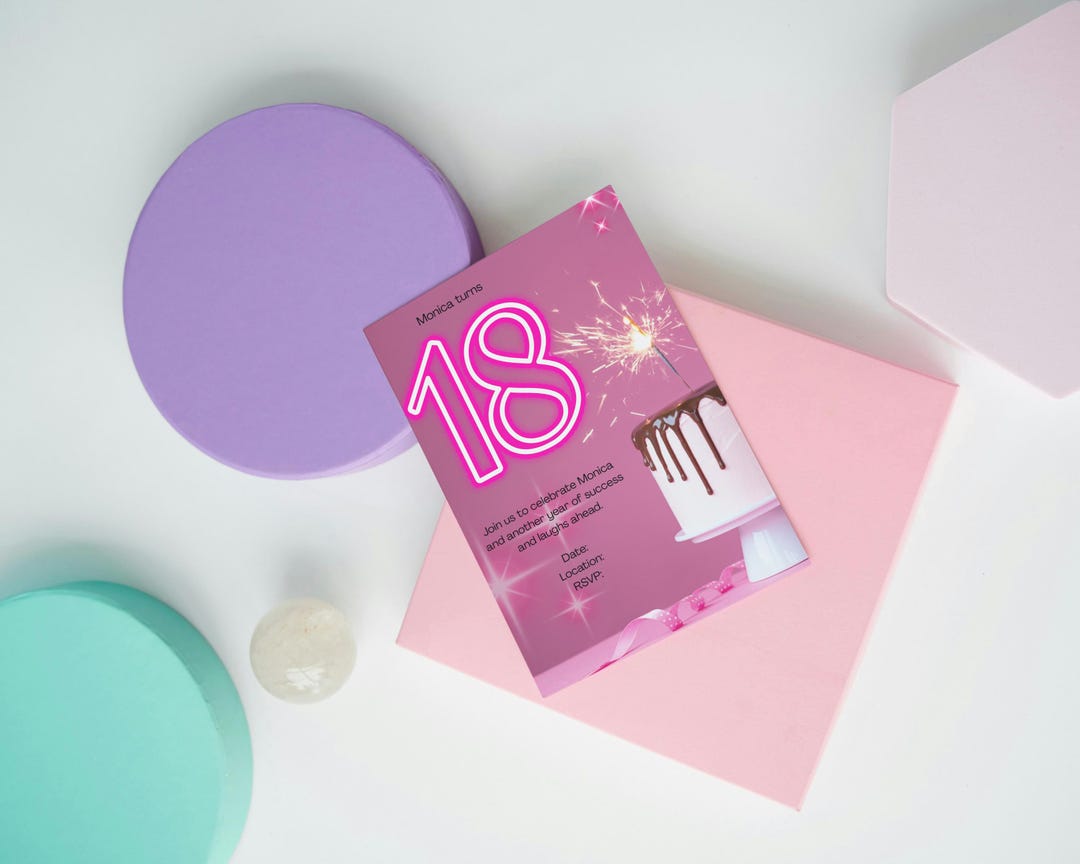 Birthday Party Cake Invitation, Adult Pink Bday Invite, Editable Canva ...