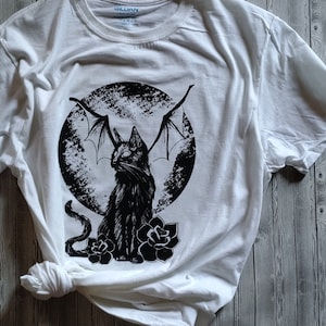 Black Cat Bat Wings Full Moon Witchy T-Shirt Unisex Wicca Adult S M L XL 2X 3X Tshirt