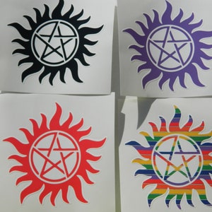 Pentacle Flames Large Vinyl Decal Pentagram Set/4 Red Black Purple Rainbow 4" Waterproof Stickers Anti-Possession Symbol