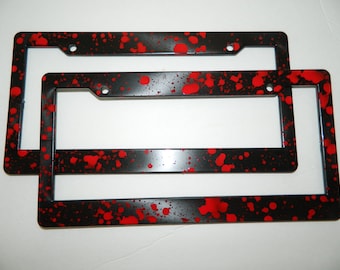 Blood Splattered Black Plastic License Plate Frames Car Truck Zombie Response Vehicle Vampire Horror Werewolf Goth Gothic Bat