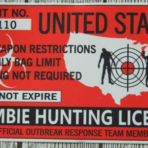 Zombie Hunting License Permit Car Decal Sticker Walker Hunter USA Vinyl ...
