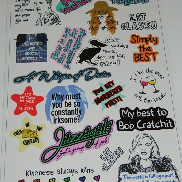 Schitthead Vinyl Stickers 2 Full Color Kiss Cut Sheets 20 Waterproof Disgruntled Pelican Fold In the Cheese