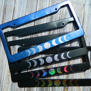 Mote It Be License Plate Frame Moon Phases Goddess Color Changing Galaxy Silver Gold Car Wicca