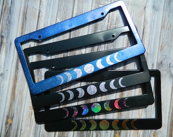 Mote It Be License Plate Frame Moon Phases Goddess Color Changing Galaxy Silver Gold Car Wicca