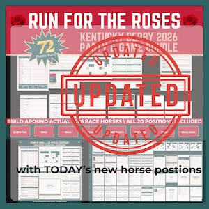 Kentucky Derby 2026 Partyspiele & Hosting Bundle | 72 Teile | Echte Pferdenamen (Digitaler Download)