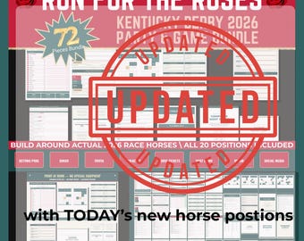 Kentucky Derby 2026 Partyspiele & Hosting Bundle | 72 Teile | Echte Pferdenamen (Digitaler Download)