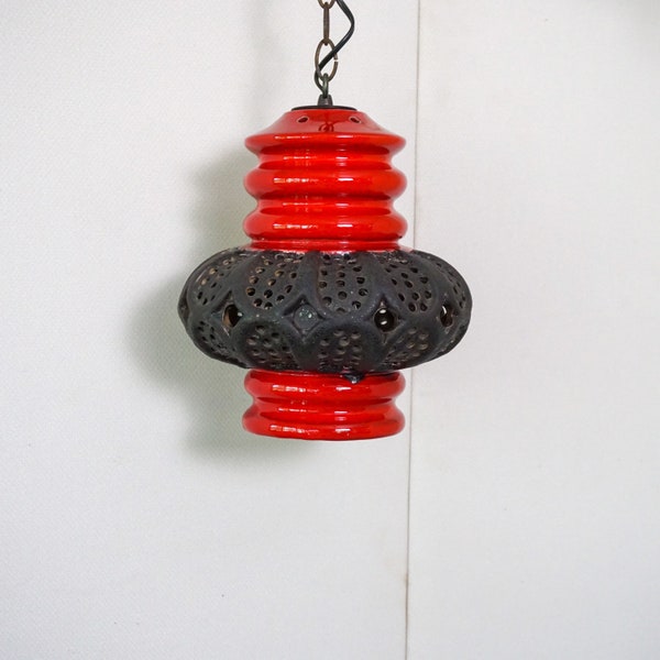 Mid Century Ceramic Perforated Pendant Swag Light