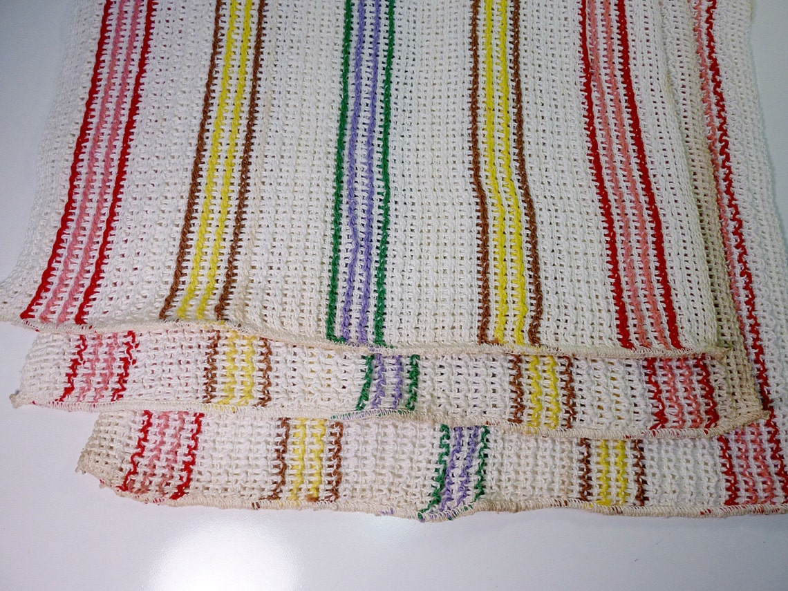NOS 50s vintage striped kitchen dish cloths open weave never Etsy