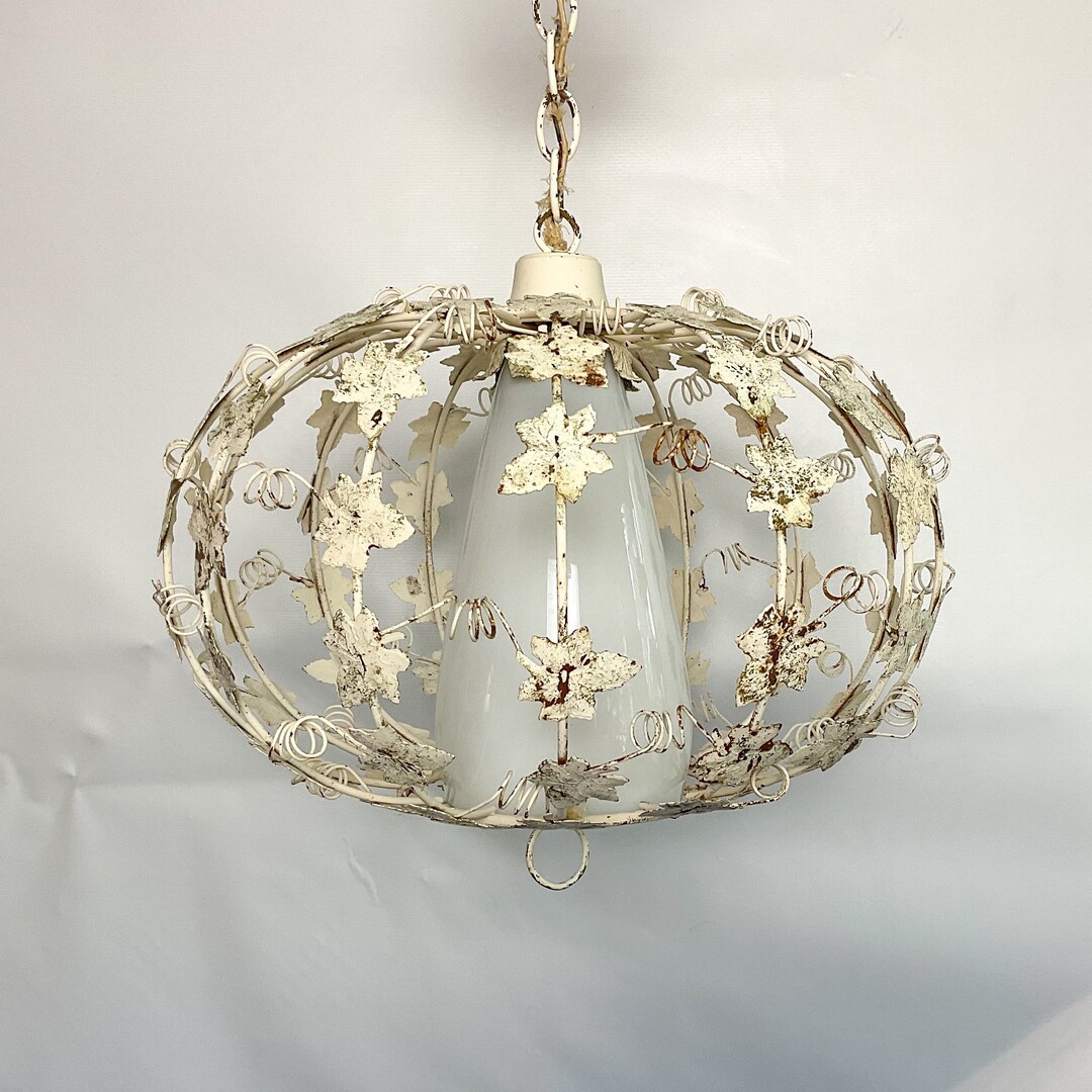 Vintage Wire Hanging Light Fixture Ivy Pattern Chippy White Paint Etsy