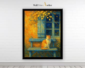 Impressionist Cat Painting | Cozy Rustic Wall Art Printable | Digital Download | Gift for Animal Lovers