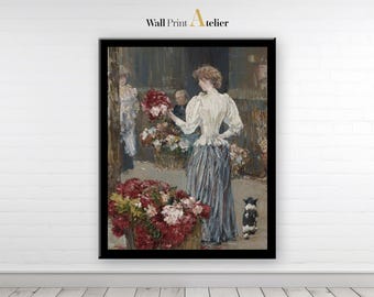 Impresión artística de una mujer con flores: Retrato elegante (descarga digital)