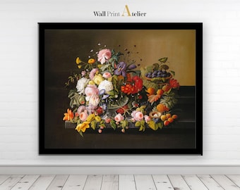 Lámina vintage de bodegón floral, lámina decorativa botánica para pared, descarga instantánea imprimible