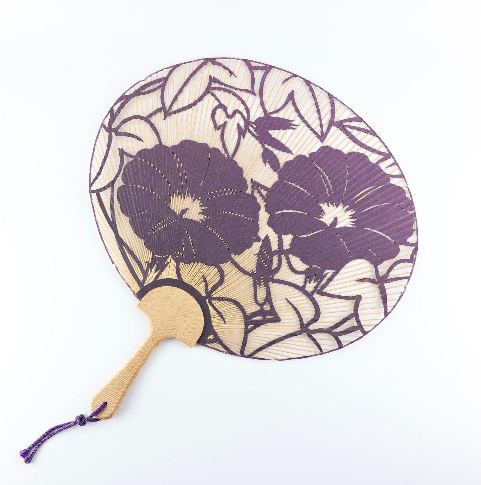 Japanese Antique Purple Flower Fan Wall Decor Etsy