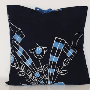 Indigo Flower Pillow Cover - Navy Pillow Cover, Japanese Pillow, Throw Pillow