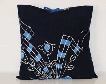 Indigo Flower Pillow Cover - Navy Pillow Cover, Japanese Pillow, Throw Pillow