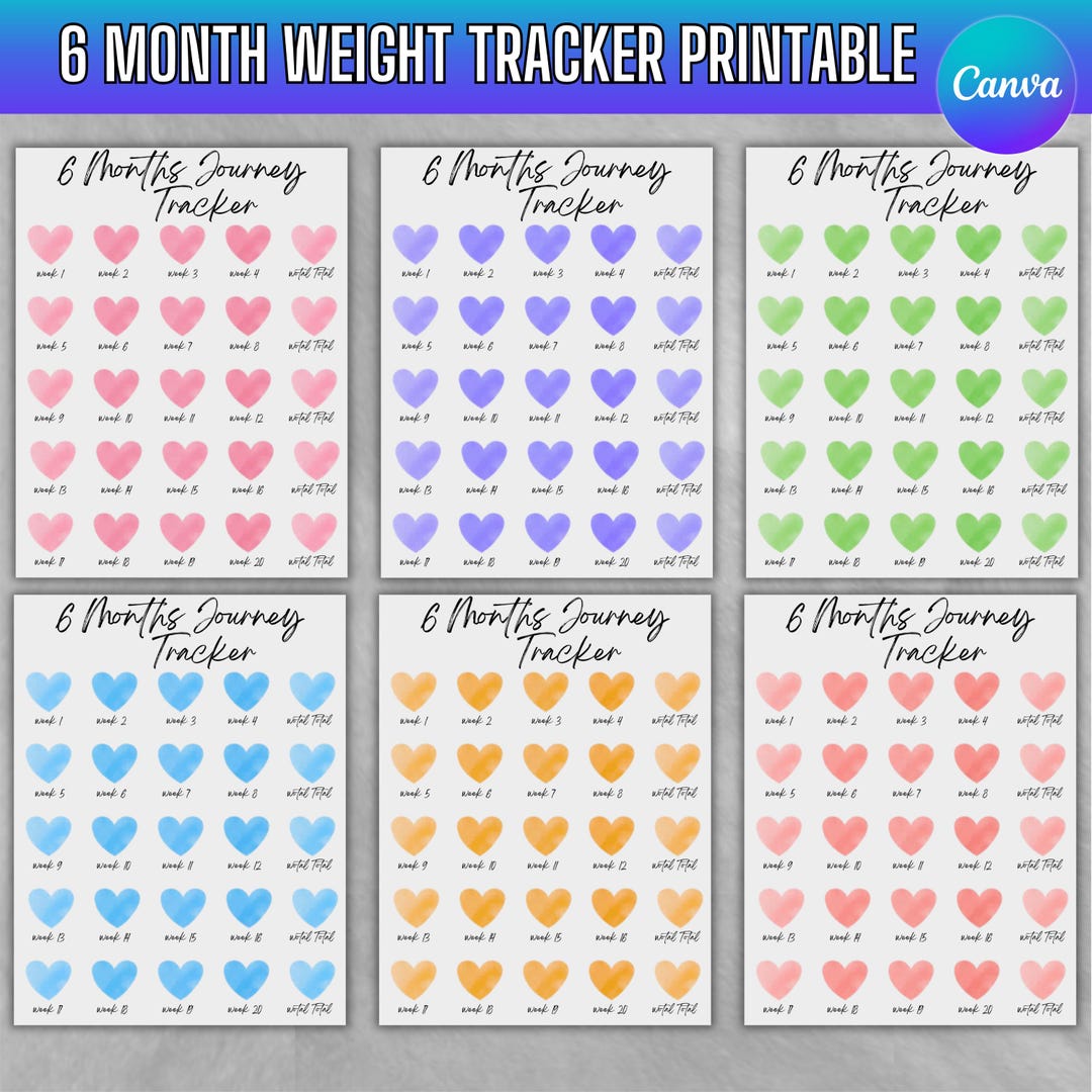 6 Month Weight Tracker Printable, Monthly Weight Loss Chart, Printable