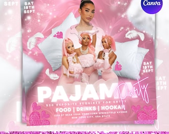 Volante de fiesta de pijamas, evento de pijamada rosa, volante de fiesta de pijamas, invitación a fiesta de pijamas, volante de fiesta de club, Canva editable