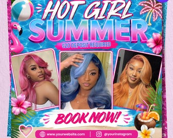 Summer Booking Flyer | Summer Specials Flyer June/July | Summer Sale Flyer | Hair Stylist | Lash Tech | MUA | Nail Tech | Sale Flyer Canva