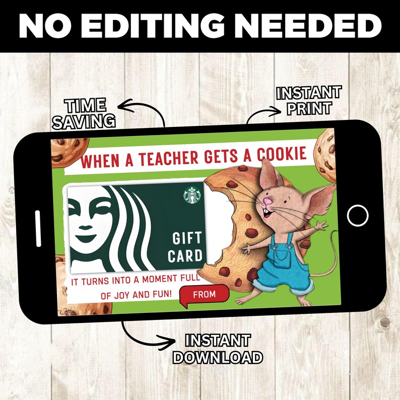 Teacher a Cookie Printable Teacher Appreciation Coffee Gift Card Holder ...