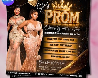 Prom Dress Flyer, Prom Flyer, Prom Fashion Flyer, Prom Flyer Template, Prom Dress Flyer Template,Prom Party Celebration Flyer Canva Editable