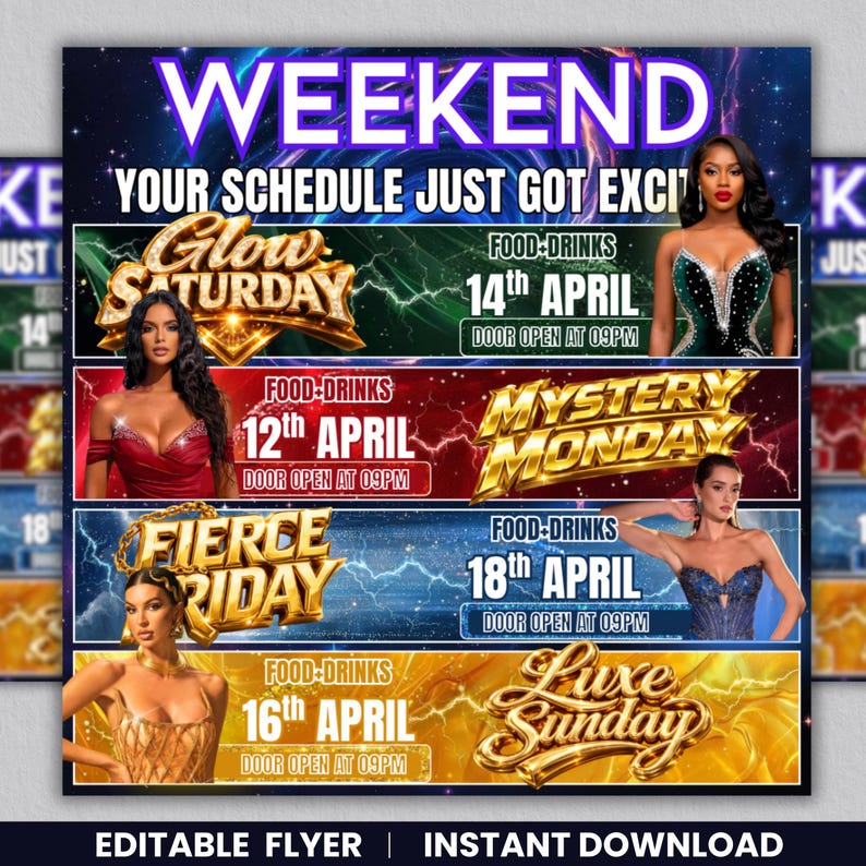weekend lineup flyer, nightclub flyer, party flyer, new year party flyer, club promo flyer, dj event flyer, urban party flyer, spin the block, mega dj event flyer, club party flyer, nightlife flyer, bar event flyer, adult party flyer