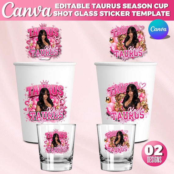 Styrofoam Cup Sticker Template, Pink Birthday Sticker Template All Zodiac Signs, Birthday Party Sticker Template Taurus Season Birthday Cup