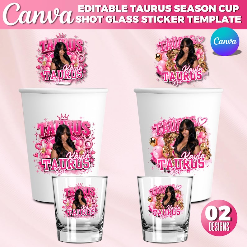 etsy digital download, cup sticker template Canva, styrofoam cup sticker template, zodiac birthday sticker, pink birthday cup sticker, taurus birthday party decor, astrology party sticker template, editable Canva sticker, party cup label template, instant download Canva template, custom birthday stickers, girls party decor stickers, DIY party sticker Canva, aesthetic birthday sticker design, customizable cup labels, zodiac party decorations
