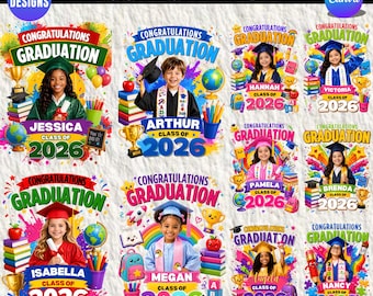 2026 Kids Graduation Canva Templates, Photo Booth Designs, 10 Kids Graduation T-Shirt Bundle, Kindergarten Graduate Bootleg Shirt, DIY Canva