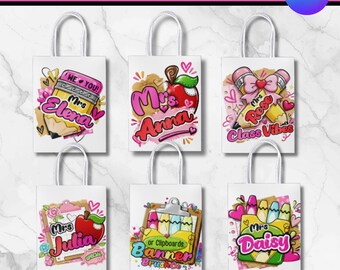 Teacher Gift Bag Template, Treat Bag Printable, DIY Teacher Appreciation Party Favor, Bag Template, Custom Bag Packaging, Digital Download