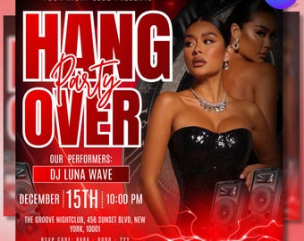 Hangover Party Flyer, Sunday Hangover Club Party Flyer, Night party flyer, Dj event flyer, Adult party flyer, Canva Editable Template