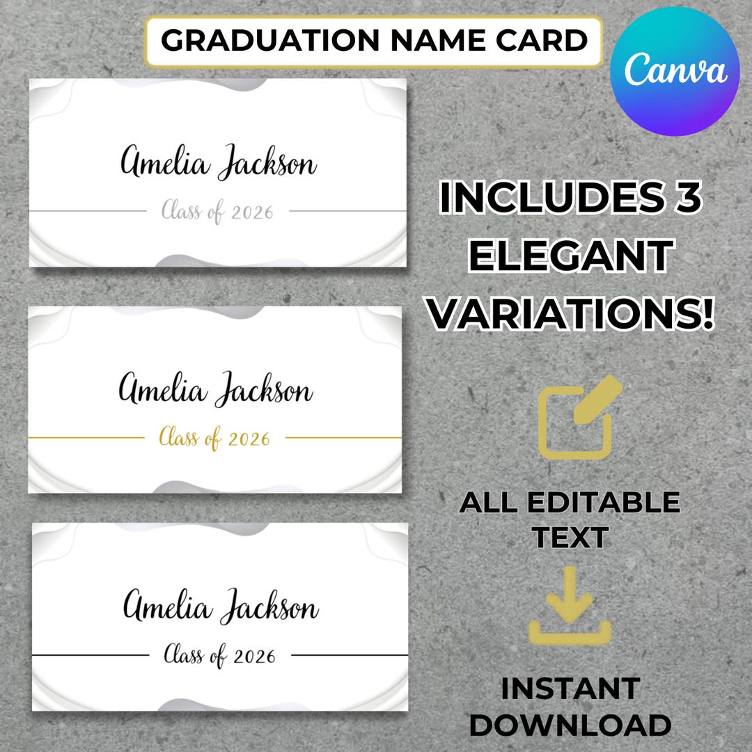 Editable Graduation Name Card Template, Printable Class 2026 Graduation ...