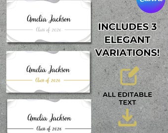 Plantilla editable para tarjetas de presentación de graduación, tarjetas de presentación imprimibles para la promoción de 2026, plantilla para tarjetas de presentación de graduados, descarga digital.