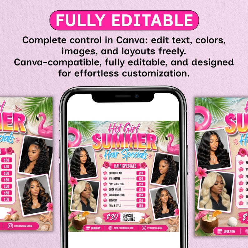 summer booking flyer Canva, braids flyer template editable, knotless braids booking flyer, beauty salon flyer Canva, summer sale beauty flyer, editable hair flyer template, beauty business marketing Canva, hairstylist promo flyer, social media beauty flyer, instant download Canva template, braids booking flyer digital download