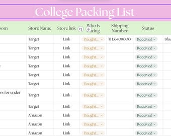 EDITABLE College Packing List Tracker- digital download