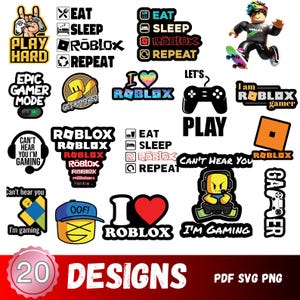 Paquete de 20 gráficos de juegos digitales para Cricut y Silhouette, archivos de imágenes prediseñadas de Roblox de HXStudioCreations