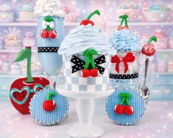 Pastel Faux Dessert Set | Summer Decor Cupcake, Cookies, Parfait, Pudding Glass