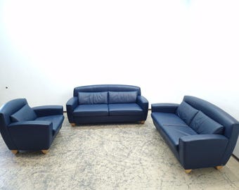 De Sede ds 120 Garnitur Blau 2 Sofas 1 Sessel Desede Sofa Chair #0522#0523#0524