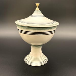 Royal Haeger Smoke Rings Lidded Compote, Mid Century Modern Atomic Art Pottery