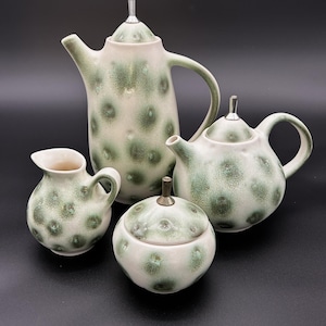 SÄLLSYNT Royal Haeger Ostrich Spot Te- och kaffeservis | MCM Green Dimple Servis 4 delar