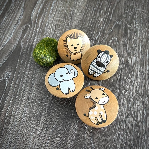 Wooden animal handles for nursery. Hand painted children’s knobs for dresser. Large 2”.