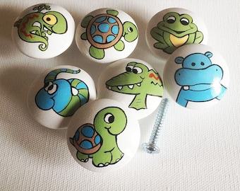 Turtle Drawer Knobs Pulls and Knobs Lizards Hippos Alligators Baby Boy Nursery Decor Baby Shower Gifts Reptile nursery