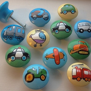Hand Painted Knobs - Transportation Nursery Art - Fire Trucks - Police Cars - Tractor - Planes - Things that Go Art - nursery room decor