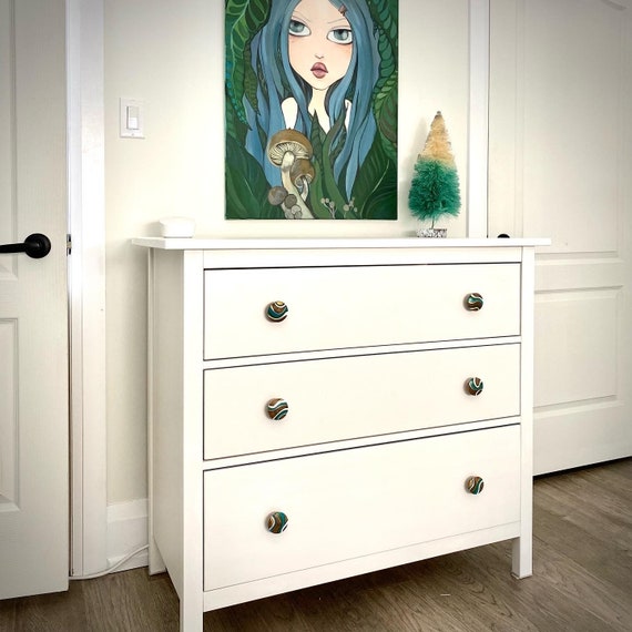 Drawer Knobs Green and Blue Swirl Handles for Dressers. Hand