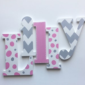 Chevron Pink Grey Large Wooden Wall Name Letters/ Pink Chevron, Hand Painted for Girls Rooms, Play Rooms and Nursery Rooms