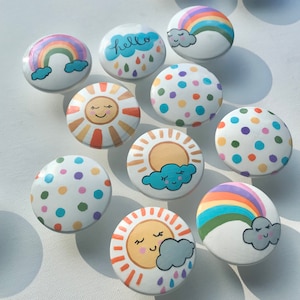 Sunshine and Rainbows Nursery Drawer Pulls Knobs (LARGE) Polka Dots and Rainbows, Sunshine Art for Girls Nursery