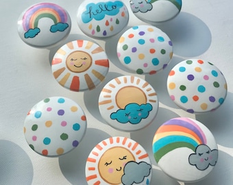 Sunshine and Rainbows Nursery Drawer Pulls Knobs (LARGE) Polka Dots and Rainbows, Sunshine Art for Girls Nursery