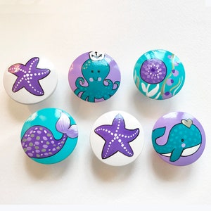 Under the Sea LARGE Knobs /Underwater Knobs /Mermaid Drawer Pulls / Dresser Knobs / Knobs for Girls, Nursery Rooms/ Lavender Nursery Decor