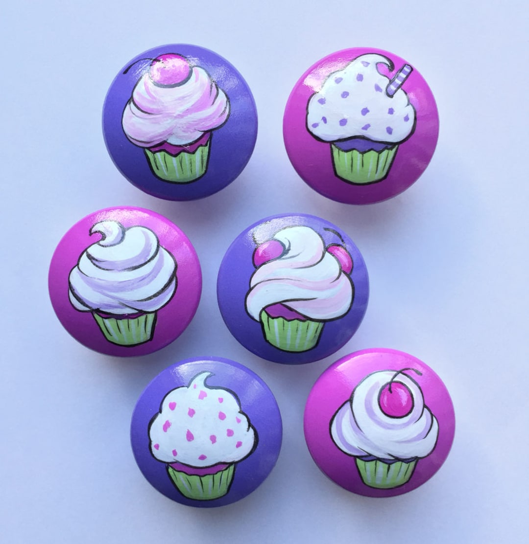 Purple Cupcakes Drawer Pulls / Pink Cupcake Pulls/ Dresser Knobs Knobs